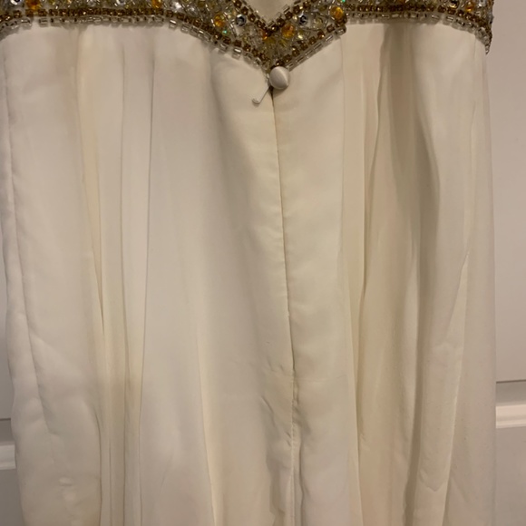 Cream/white A-line prom dress with gold/yellow rhinestones - Picture 7 of 14
